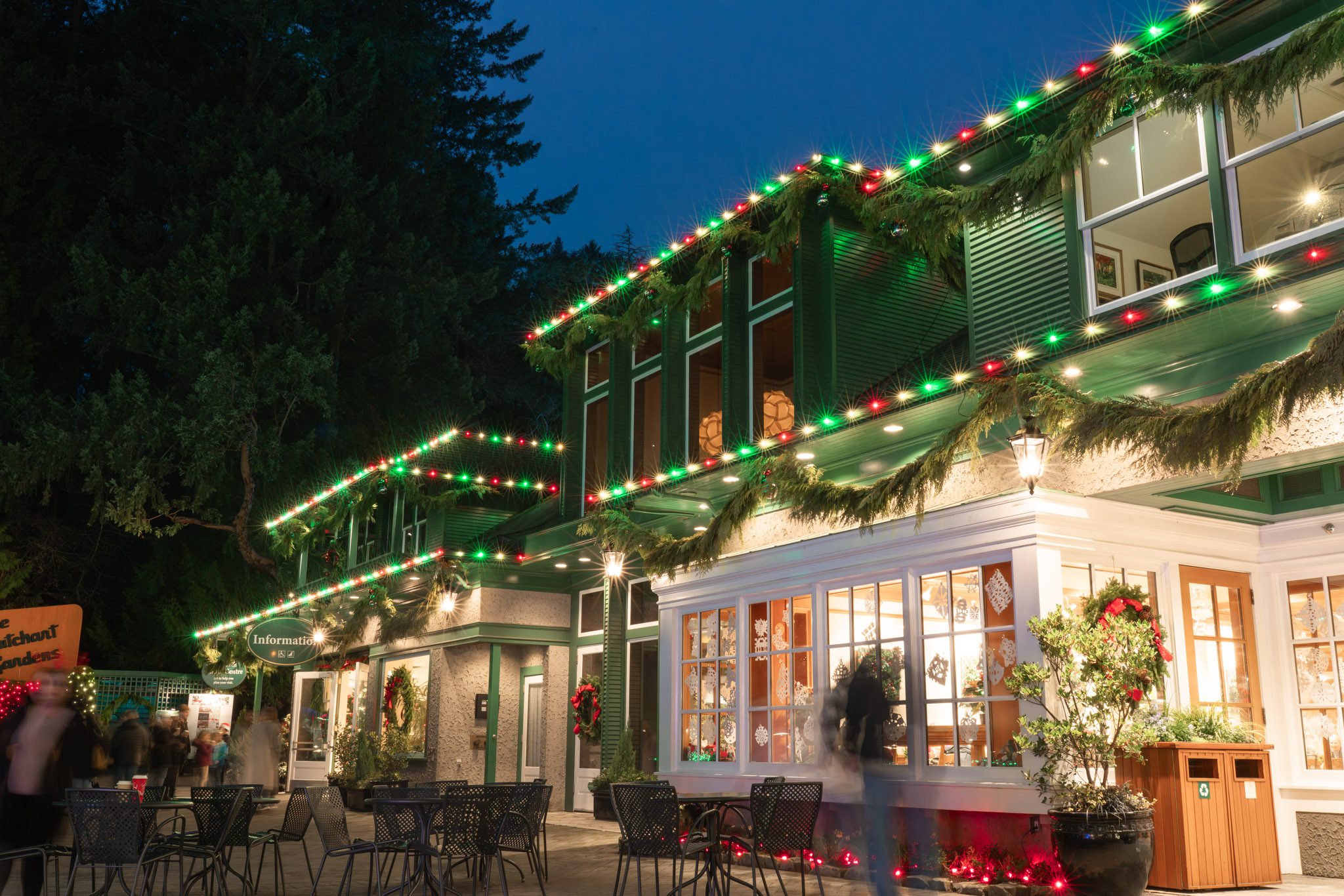 Professional exterior lighting installation on a business